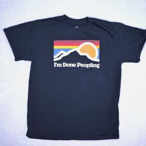 Novelty Graphic Tee Done Peopling Navy Blue Funny DOM 100% Cotton Medium
